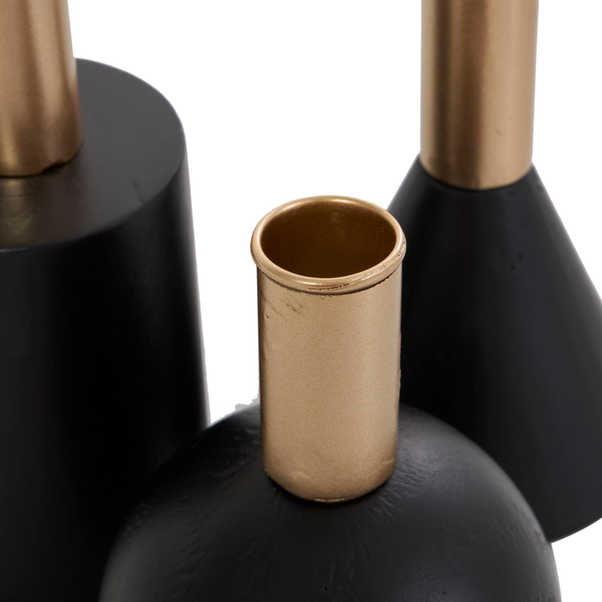 Black Wood Geometric Candle Holder Set